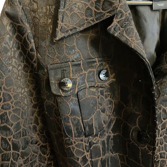 Bisou Bisou Croc Print Belted Jacket Brown/Black Faux Leather Look Trench Size L - Picture 2 of 13